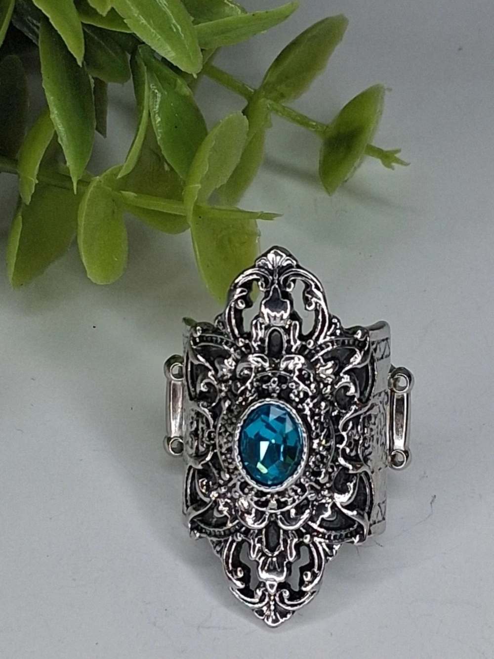 Silver Statement Ring With Blue Center Stone